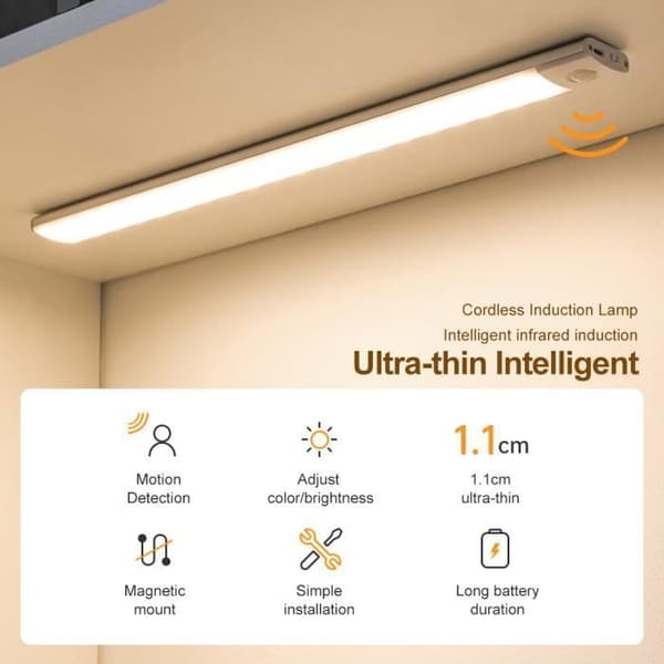 2-pakning LED-bevegelsessensorlys, trådløs, USB-oppladbar, magnetisk, 3 lysmoduser - 10 cm