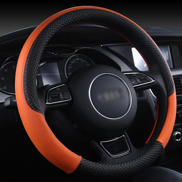 (Orange)Läder Sportbilsrattkåpa Halkfri cover för Audi A1 8X A2 A3 A4 A5 A6 Avant Inredningsdetaljer Orange