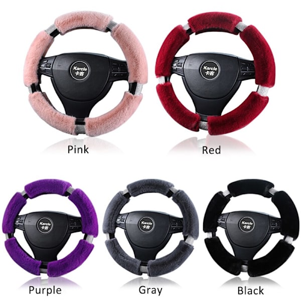 (lila-D form)Karcle Fluffy Cover med Bling Rhinestones Diamantpäls Furry Car Styrskydd Universal 38cm För Kvinnor Tjej purple-D shape
