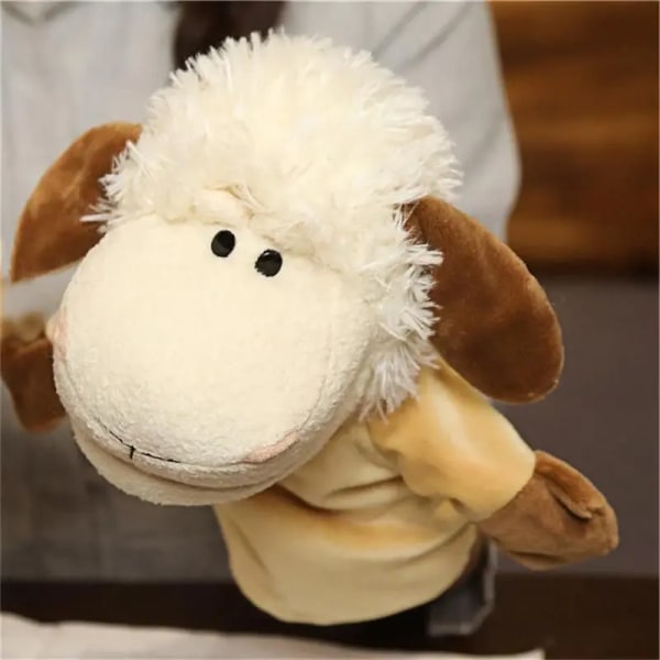 Djurplyschdocka Mjuka fyllda leksaker Lejon Elefant Hund Dinosaurie Haj Varg Anka Kawaii Handfingerdocka För Baby Barn Flickor Bear