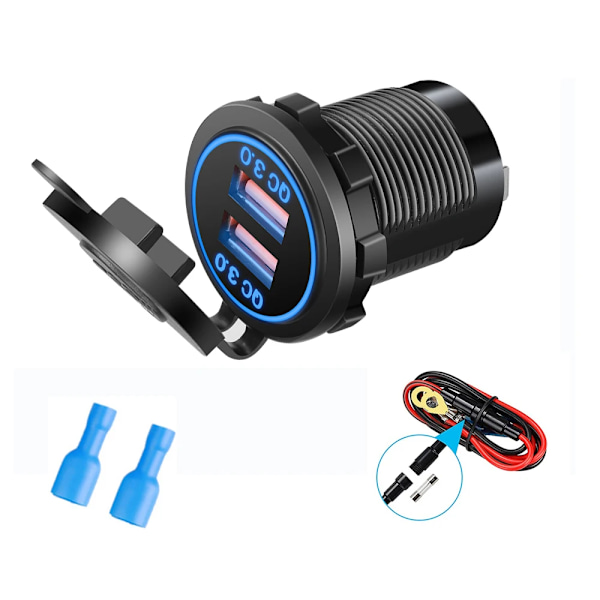 12V/24V Dubbla USB-portar med Voltmeter-omkopplare PD/Type C & QC 3.0 Billaddare Uttag Strömadapter för Motorcykel Båt RV QC add wire