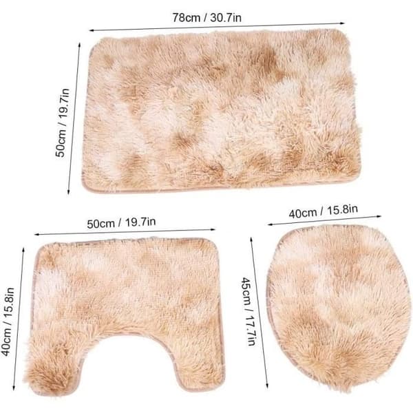 Baderomsmatte - 3-delt sett - Sklisikker - Maskinvaskbar - Beige - Polyester beige