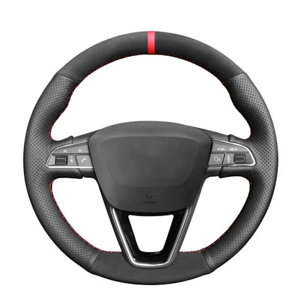 (Röd markörtråd) Svart mocka bilrattkåpor till Seat Leon 5F Mk3 2013-2020 Ibiza 6J Tarraco Arona Ateca Alhambra Red Marker Thread