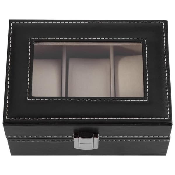 Læder Ur Opbevaringsboks - Premium - 3 Slots - Sort Black