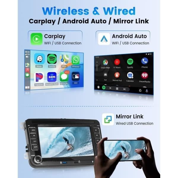 7 tommer bilradio - PRUMYA - CarPlay Android Auto - Bluetooth 5.1 - Double-Din - 60Wx4