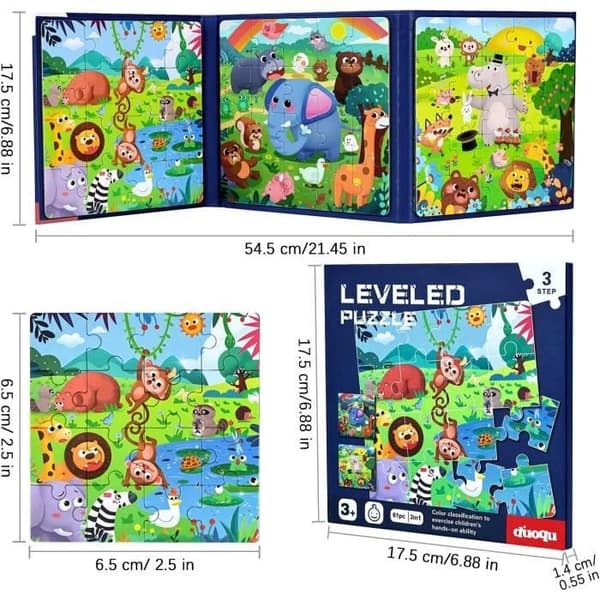 Magnetisk puslespil til børn - Mærke - Deep Forest - 3 sværhedsgrader - Dyr