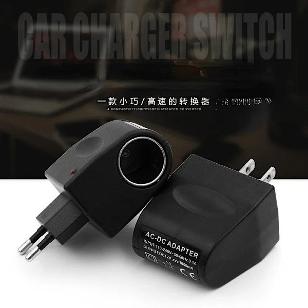 Hemma AC-adapter med billaddare EU-kontakt 220V AC till 12V DC Använd för bilelektronik 1000mA 12W--US PLUG