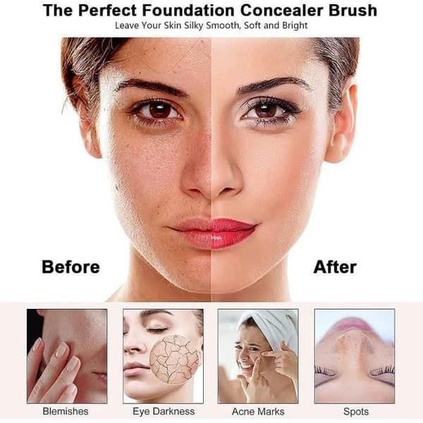 3 stk. Foundationbørste, Concealerbørste, Professionel makeupbørste til ansigtsmakeup