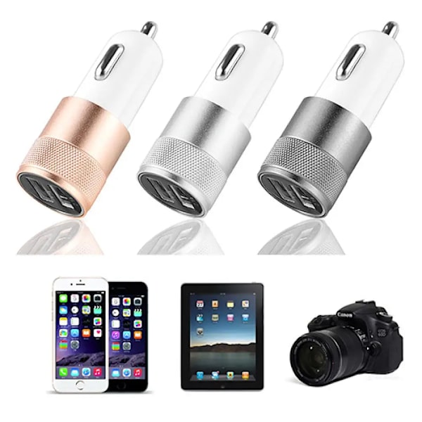 Billadapter med dubbla USB-portar för iPod/iPhone 4 5 5C 5S/Samsung/HTC Silver
