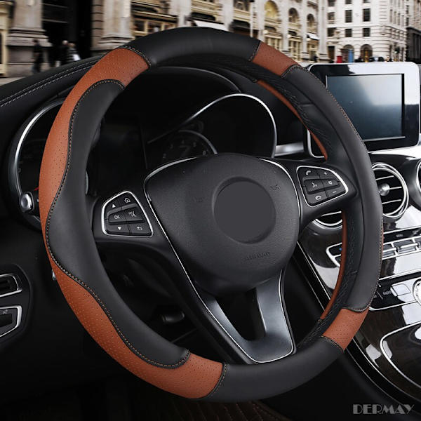 (Brun)1 PC PU Läder Cover Mjukt Anti-halk Bil-styling Sport Auto Rattskydd Tillbehör som andas bra Brown
