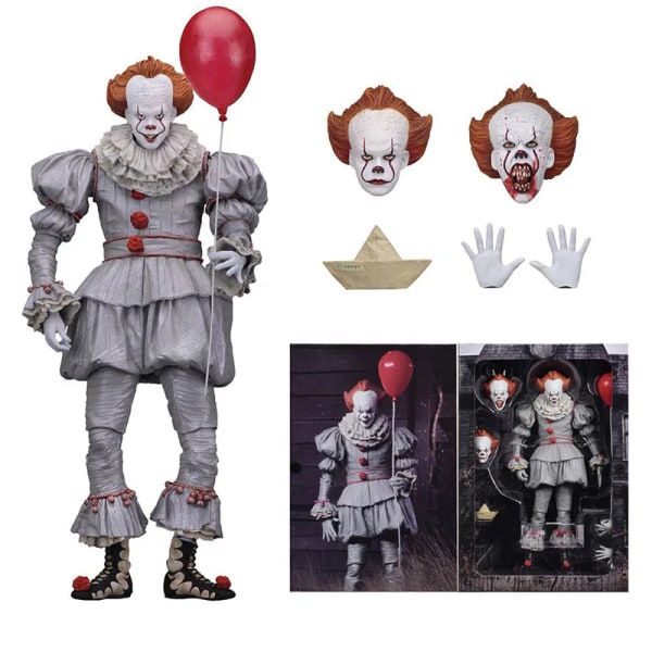 Med LED-ljus NECA Stephen Kings Pennywise Joker Clown PVC Action Figur Modell Leksaker Skräckdocka Collection Present för barn A No box