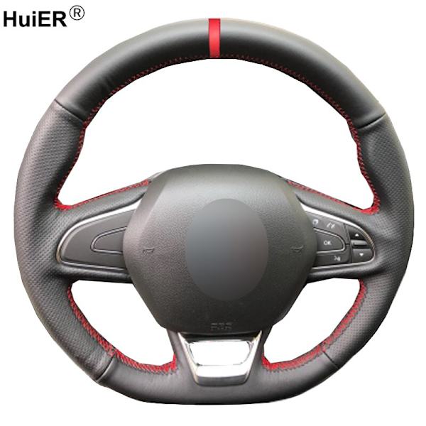 (Lädergrå)Handsömnad Cover för Renault Kadjar Koleos Megane Talisman Scenic 2016 2017 Volant fläta på ratten Leather Gray