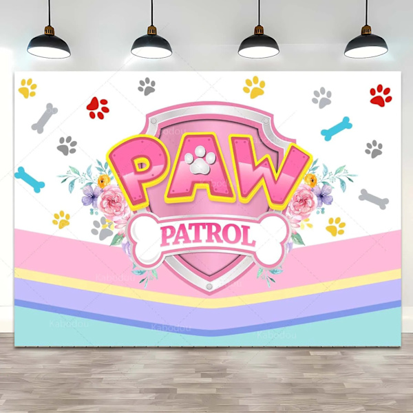 Hund Paw Bone Party Bakgrund Paw Patrol Vakttornet Födelsedag Bakgrund Anpassat namn Ålder Baby Shower Banner Poster Fotostudio Paw Patrol Polyester 180x120cm