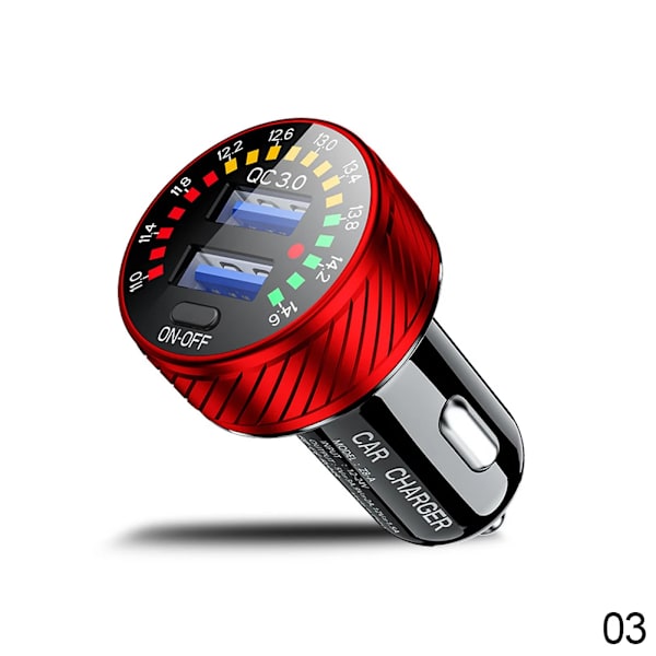 Billadapter för bil med dubbla QC 3.0 USB-portar, 18 W snabbladdning, LED-voltmeter med på/av-knapp, 12 V-24 V, vattentät Red