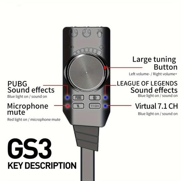 USB 7.1 Surroundljudkort, DSP-förstärkare, ljudadapter för PC och smartphone - Plug & Play