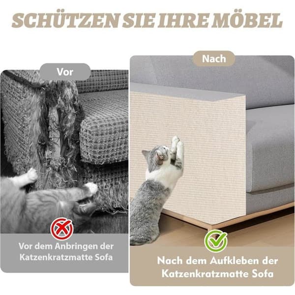 Anti-Rids Kat Sofabeskyttelse 40×200 cm, DIY Kat Rids Sofabeskyttelse, Selvklæbende Kat Rids Stolpe til Sofa - Beige
