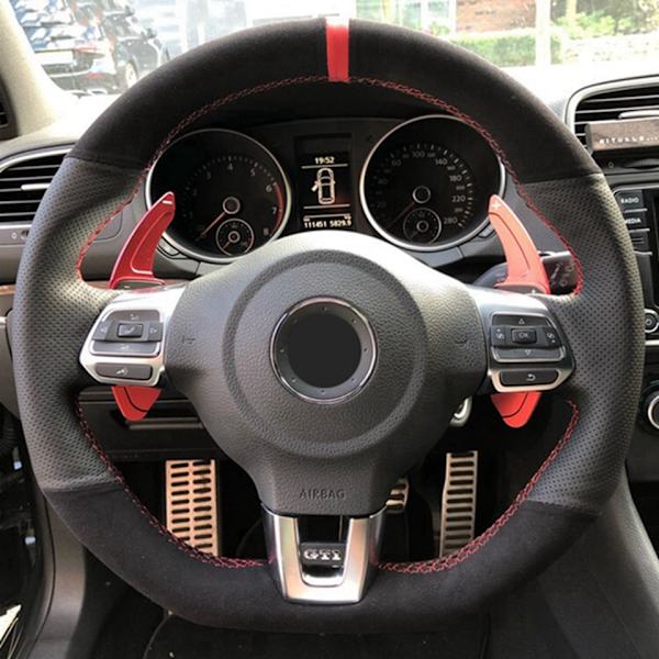 (Stil 1) Svart äkta läder mocka cover för Volkswagen Golf 6 GTI MK6 / Polo GTI / Scirocco R Biltillbehör Style 1