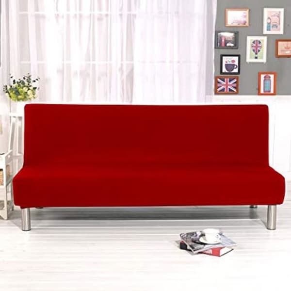 Solid Stretch Sofföverdrag Bäddsoffa Ärmlös Sofföverdrag Enfärgad Bäddsoffa Överdrag - Röd