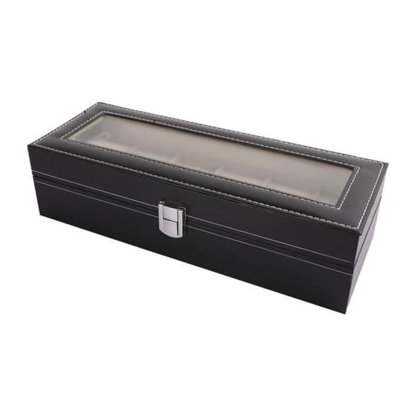 Obox Urkasse PU Læder Ur Display Case med Klart Vindue - Elegant Sort