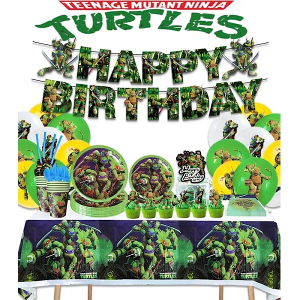 Nya Teenage Mutant Ninja Turtles Födelsedagsfesttillbehör TMNT papperstallrikar Pappersmuggar Flagga dra flaggor Halmfesttillbehör 1PCS banner