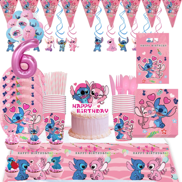 1 set Rosa Lilo & Stitch Födelsedagsfest Dekoration Engångsserviskoppar Tallrikar Ballonger Baby Shower För Barn Festtillbehör 153pcs set 7