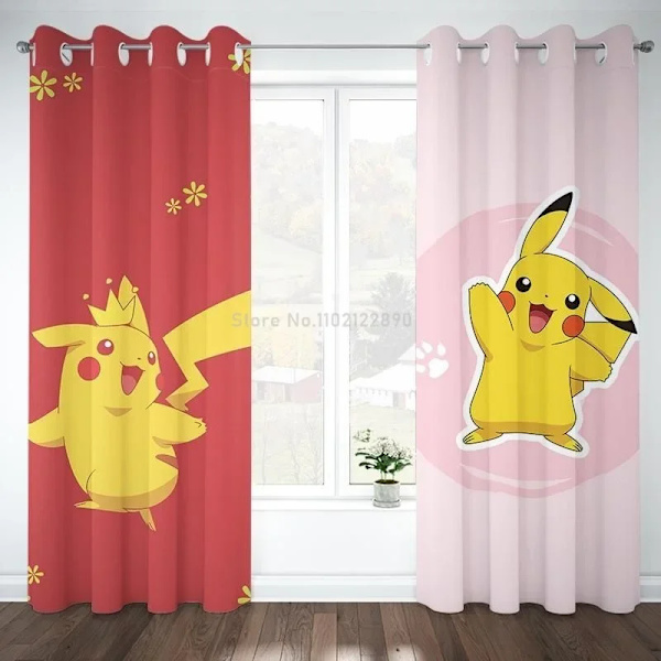 Japanska Pikachu Pokeman Animie 1 stycke Kawaii mörkläggningsgardiner Fönsterdraperier för vardagsrum Gardiner för barns julklapp 3 W230xH280cm