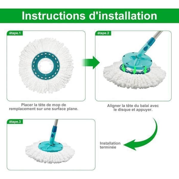 Erstatningsmopphode, kompatibelt med Leifheit Clean Twist Mopp, erstatningsmopphode for moppesett