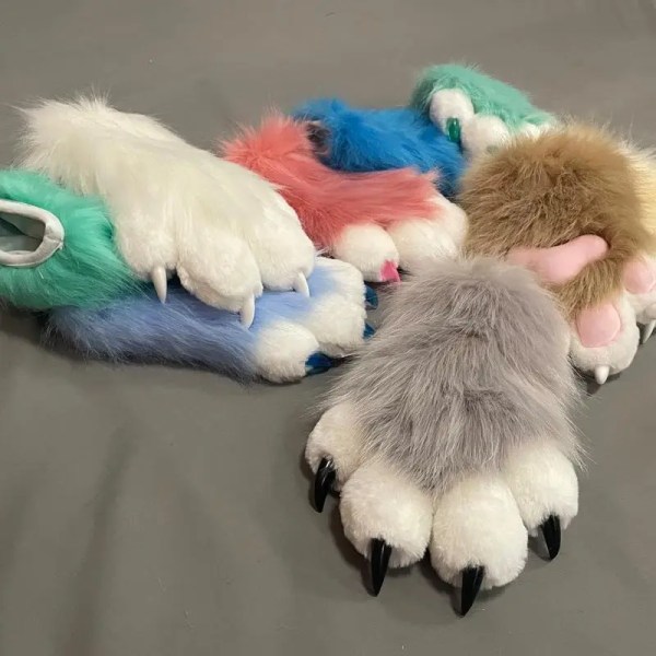 Söt plysch cosplaydräkt lurvig färg Djurtasshandskar Cat Girl Handskar Cat Paw Söt plysch pälsdräkt Färdig produkt GRAY