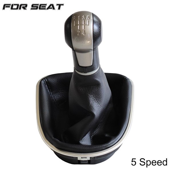 Växelspaksspak 5 6-växlad ABS med läderdamask Kompletta set för Seat Altea 2004-12 Leon II 2005-12 Toledo III-5 hastighet 5 Speed