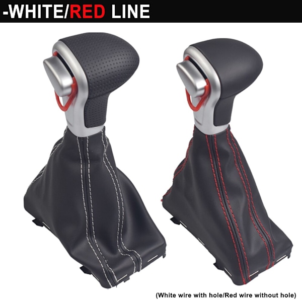 För Audi A4 B8 A5 Q5 2009 2010 2011 2012-2014 Bil Automatisk växelspak Växelspaksknopp Damask Stövel Läder Kåpa-Hål-Vit linje Hole-White Line
