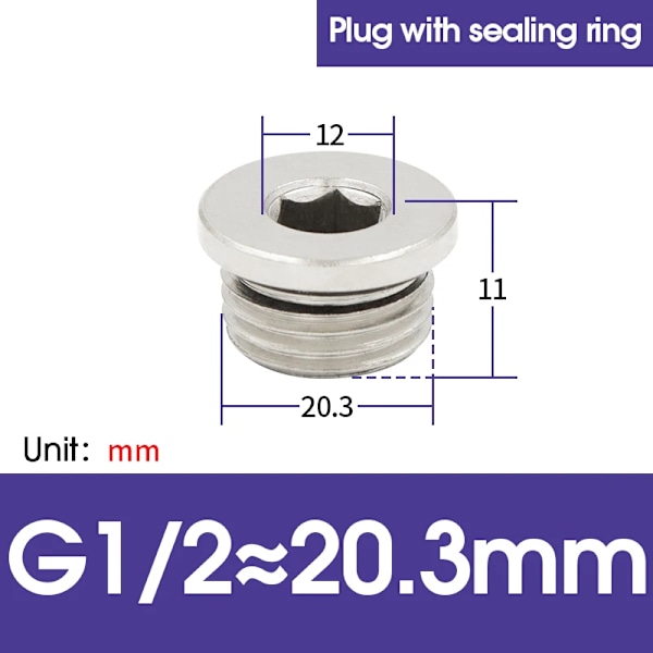 10 st/lot M5 1/8 1/4 3/8 1/2 3/4 Koppar Inre Sexkantsplugg med Tätningsring Plugg Järnplugg Ändlock för Pneumatisk Plugg Seal 1 2