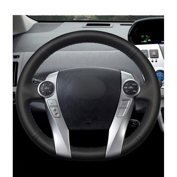 Handsömnad svart PU konstläder bilrattsskydd för Toyota Prius 30(XW30) 2009-2015 Prius C(US)2012-2017