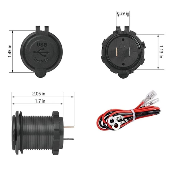 QC 3.0 Billaddare Dubbel USB Snabbladdningsuttag Vattentät 12V/24V Led USB Snabbladdningsuttag Strömuttag med Touch Switch Blue With Wire