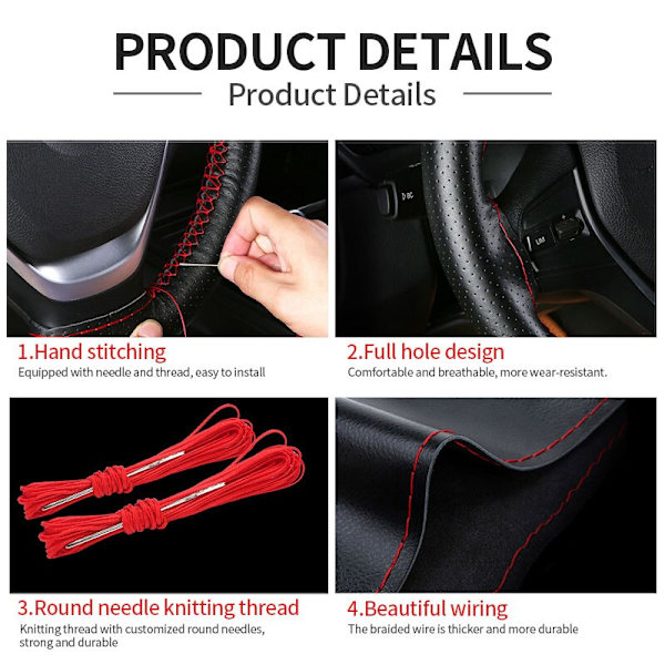 (Style 1 Röd)Premium cover i äkta läder 37CM-38CM Anti-slip cover för rattkohud rattskydd Style 1 Red