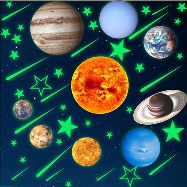 Självlysande Väggdekaler med Solsystemets Planeter Planetdekaler Dekorationsdekaler