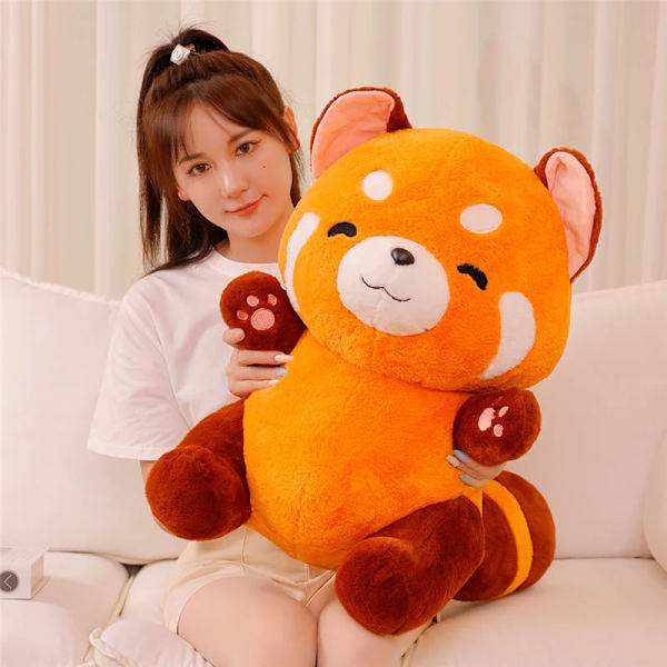 Uppstoppad anime figurdocka blev röd Panda Plyschdocka fluffigt hår Röd tvättbjörn Djur Kram Slängkudde Barn about 45cm sitting