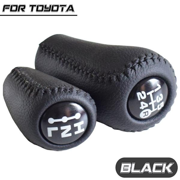 Äkta läder för Toyota Prado LC120 Land Cruiser Prado 2003-2009 Bil 5-växlad MT Växelspaksknopp Transmission+Transfer Gear Shift-Svart-Set Black-Set