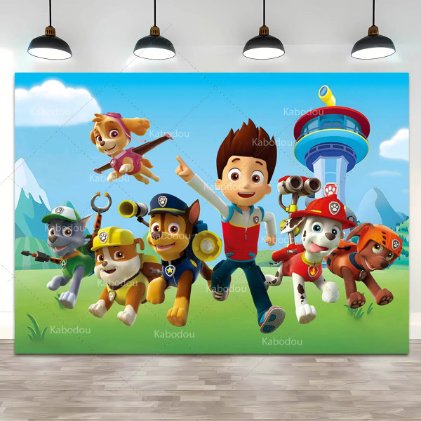 Paw Patrol Födelsedagsfest Bakgrund Pojke Baby shower Fotografi Bakgrund Valp Hund Tema Banner Fotostudio Dekoration Paw Patrol5 Vinyl 200x180cm