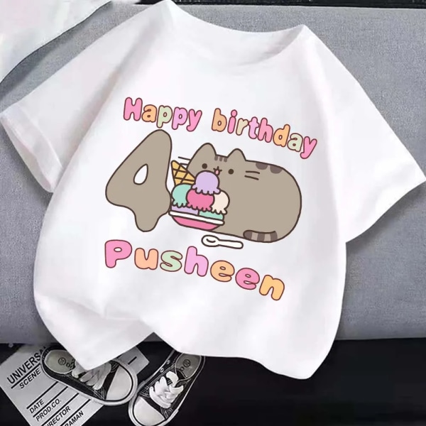 Pusheen Barn Casual T-shirt i bomull Pojkar Mode Födelsedag Nummer Topp Sommar Barn Tecknade T-shirts Flickor Nya söta printed kläder Pusheen-4PJM 97 130cm