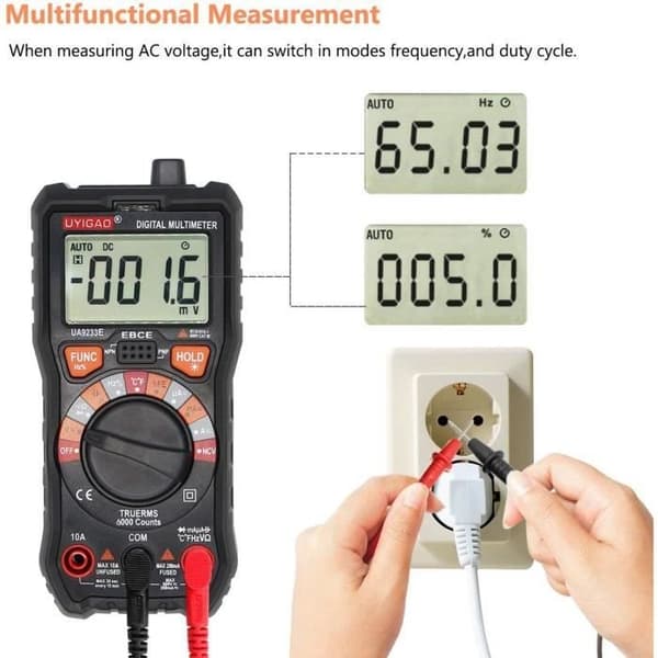 UYIGAO Digital Multimeter Auto Range Multi-Tester til måling af DC-spænding, AC-spænding, strøm