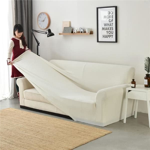 1-delt Jacquard Stretch Sofatrekk, Plysj Sofatrekk (190 til 230 cm) - 3-seter, Hvit
