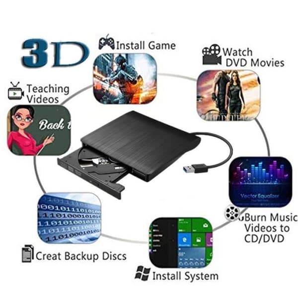 Svart Ekstern Optisk Stasjon USB 3.0 BD-ROM Blu-ray 4K 3D CD-VCD-DVD Brenner For Stasjonær PC Laptop Notebook