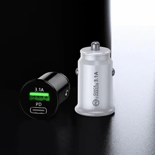 USB-billadapter för snabbladdning i bil 3.1A, 1 st, för Samsung Huawei Mate 60 iPhone 15 Plus Xiaomi Type C white