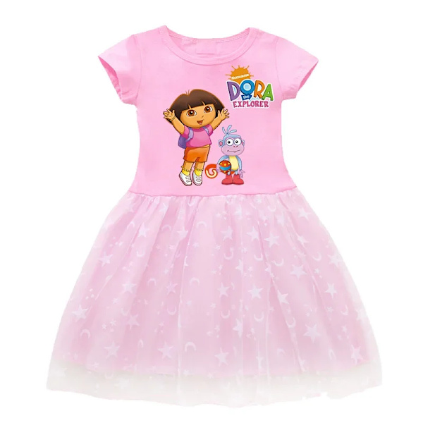 Dora The Explorer Barn Sommar Prinsessa Klänning Söt tecknad Dora Girls Klänning Baby Cosplay Prinsess Klänning Kläder Barn Klänningar Present Rose red A 150cm