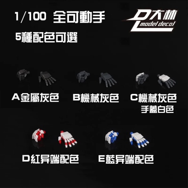 MG 1/100 för RG HG Astray Röd Blå Ram Robotmodell Kit Handdelar Gör-det-självtillbehör Set Dalin-modell 6