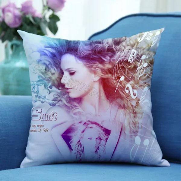 Taylors The Swifts Theme Örngott Singer Tour Musik Stjärnor Figurer Enkelsidiga TS Print Kuddfodral Dekorativa kuddar Pillowslip 10 Flax(45x45cm)