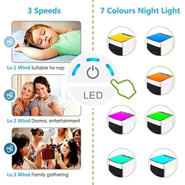 USB Mini Bærbar Aircondition Ventilator 7 Farver Lys