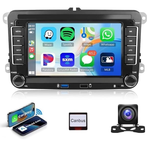 7 tuuman autoradio - PRUMYA - CarPlay Android Auto - Bluetooth 5.1 - Double-Din - 60Wx4