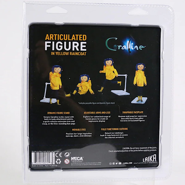 NECA Coraline i randig skjorta/gul regnkappa 7" ABS/PVC Action Figure Toy Doll E