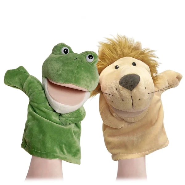 Djurplyschdocka Mjuka fyllda leksaker Lejon Elefant Hund Dinosaurie Haj Varg Anka Kawaii Handfingerdocka För Baby Barn Flickor Zebra